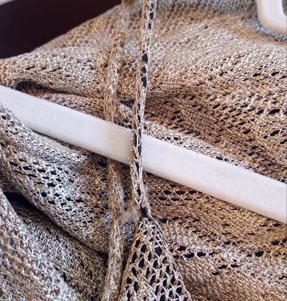 Vintage NWT Alchemy Shimmery Knit Overlay Lurex Gold Disco Crossback Maxi Dress - Picture 8 of 8